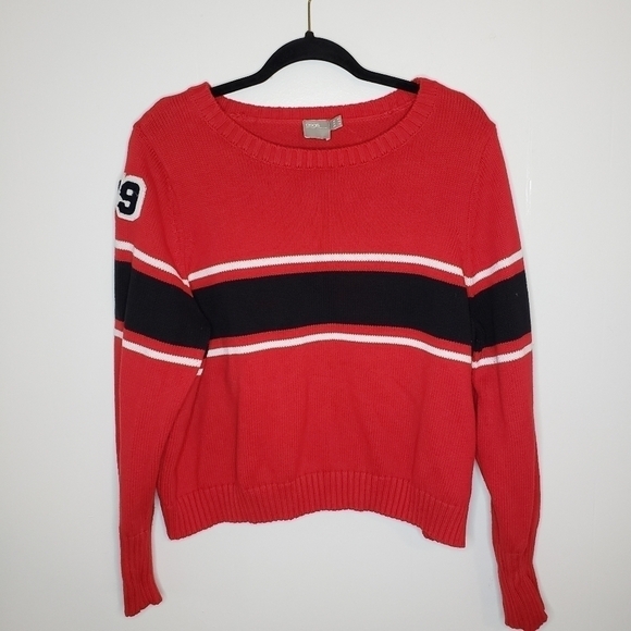 Asos Red Striped Cotton Varsity Cropped Sweater Size 16 - Picture 1 of 4